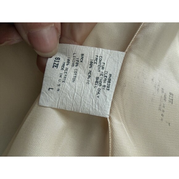 Tissavel France 100% Fake Faux Fur White Coat Made in USA LARGE Women's - Picture 6 of 6